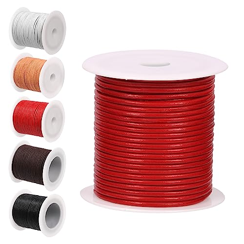 Glarks 11 Yards x 2mm Round Leather String Cord, Soft and Smooth Jewelry Leather Rope for Necklaces Bracelets Making, Wrapping, Beading Craft and Shoelaces Replacement (Bright Red) von Glarks