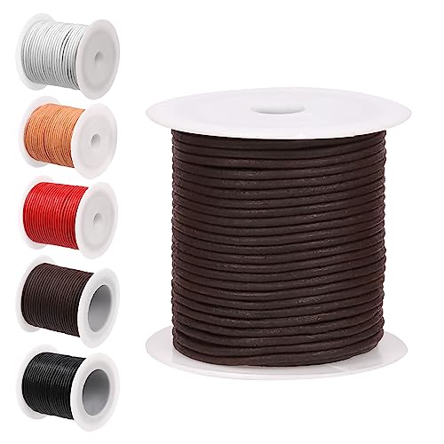 Glarks 11 Yards x 2mm Round Leather String Cord, Soft and Smooth Jewelry Leather Rope for Necklaces Bracelets Making, Wrapping, Beading Craft and Shoelaces Replacement (Dark Brown) von Glarks