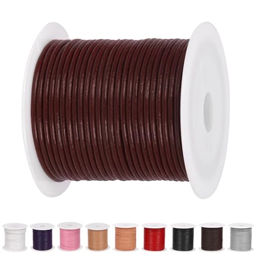 Glarks 11 Yards x 2mm Round Leather String Cord, Soft and Smooth Jewelry Leather Rope for Necklaces Bracelets Making, Wrapping, Beading Craft and Shoelaces Replacement (WineRed) von Glarks