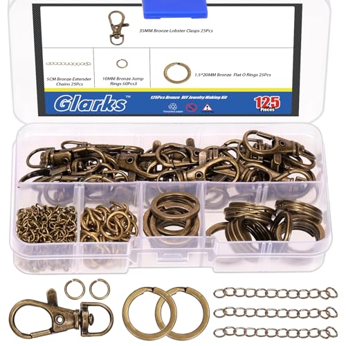 Glarks 125pcs Bronze Schlüsselanhänger Herstellung Kit, Schlüsselanhänger Handwerkszubehör einschließlich Schlüsselanhänger Clips, Hummer Klauen Verschlüsse, Schlüsselringe und Jump Ringe Glarks 125pcs Bronze Schlüsselanhänger Herstellung Kit, Schlüsselanhänger Handwerkszubehör einschließlich Schlüsselanhänger Clips, Hummer Klauen Verschlüsse, Schlüsselringe und Jump Ringe von Glarks
