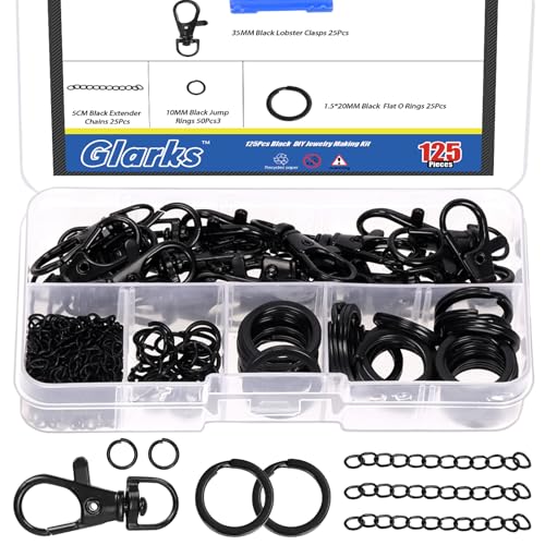 Glarks 125pcs schwarzer Schlüsselanhänger, Schlüsselanhänger Handwerkszubehör einschließlich Schlüsselanhänger Clips, Hummer Klauen Verschlüsse, Schlüsselringe und Jump Ringe Glarks 125pcs schwarzer Schlüsselanhänger, Schlüsselanhänger Handwerkszubehör einschließlich Schlüsselanhänger Clips, Hummer Klauen Verschlüsse, Schlüsselringe und Jump Ringe von Glarks