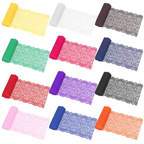 Glarks 12Rolls 10.97m 180mm breite Stoff Spitze Band, 12-Farben Blumenmuster Stoff Spitze Band, elastische dehnbare Trimm für Hochzeit Dekoration, Nähen, Haar Bogen Herstellung Glarks 12Rolls 10.97m 180mm breite Stoff Spitze Band, 12-Farben Blumenmuster Stoff Spitze Band, elastische dehnbare Trimm für Hochzeit Dekoration, Nähen, Haar Bogen Herstellung von Glarks