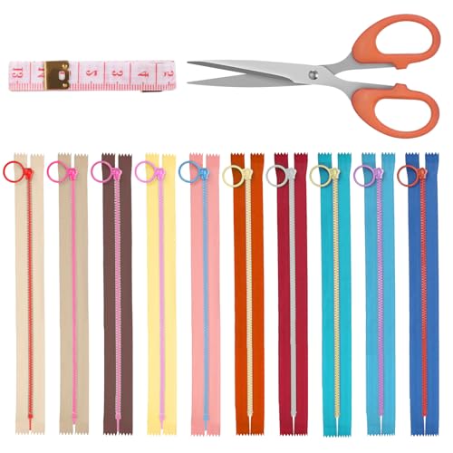Glarks 12pcs 20cm/7.87in Nylon Harz Reißverschluss mit anhebendem Ring Pull Set, 10 Farben Spule Reißverschluss Close End mit Zink Legierung Ring Puller und Schere, weiches Band Maß Kit Glarks 12pcs 20cm/7.87in Nylon Harz Reißverschluss mit anhebendem Ring Pull Set, 10 Farben Spule Reißverschluss Close End mit Zink Legierung Ring Puller und Schere, weiches Band Maß Kit von Glarks