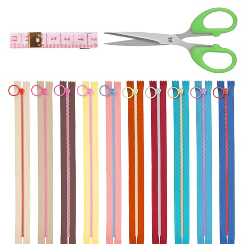 Glarks 12pcs 30cm/11.8in Nylon Harz Reißverschluss mit Hebering Pull Set, 10 bunte Nylon Spiralreißverschlüsse mit Ring Schubladen und 2 Schneiderwerkzeuge, Nähen Reißverschlüsse von Glarks