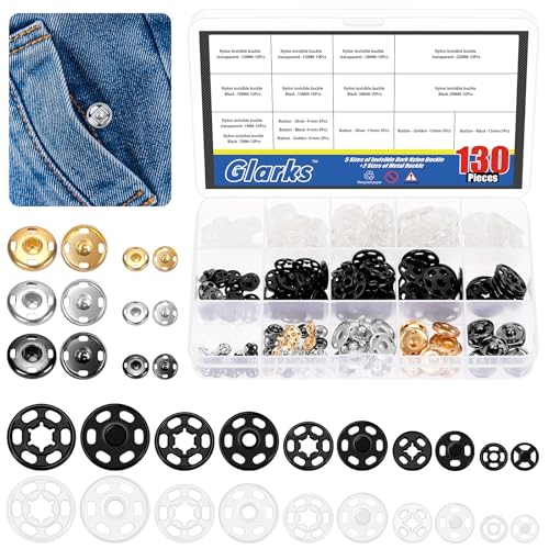 Glarks 130pcs 6 Größen Nähen Sie auf Snap Buttons Kit 5 Farben Nylon unsichtbarer kleiner Druckknopf, unsichtbare Druckknöpfe Knöpfe Kleidung Versteckte Taste für Kleidung Stoff Glarks 130pcs 6 Größen Nähen Sie auf Snap Buttons Kit 5 Farben Nylon unsichtbarer kleiner Druckknopf, unsichtbare Druckknöpfe Knöpfe Kleidung Versteckte Taste für Kleidung Stoff von Glarks
