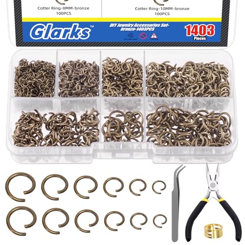 Glarks 1403Pcs 10mm 5mm 4mm 7mm 8mm Open Jump Rings Kit, Iron Round Ring Connectors Nickel Free Bronze O Rings for Jewelry Making Connectors and Necklace Repair von Glarks