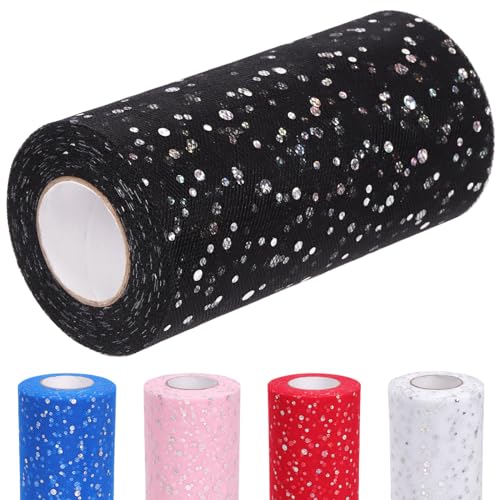 Glarks 15cm x 50Yards (150FT) Glitzernde Tüll Rolle, Schwarz, Polyester/100%, Glitzer-Pailletten-Muster, Tüll-Rolle, für DIY Tutu Rock Hochzeit Geburtstag Baby Dusche von Glarks