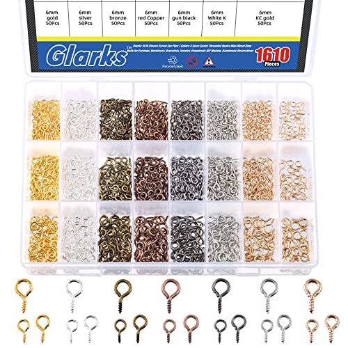 Glarks 1610 Stück 7 Farben Schraubenösen-Haken, Gewinde-Ösen, Mini-Metallringnägel, Schraubhaken für Schmuck, Ohrringe, Halsketten, Armbänder, DIY-Herstellung, 3 Größen von 4x8 mm, 6 mm, 6x13 mm Glarks 1610 Stück 7 Farben Schraubenösen-Haken, Gewinde-Ösen, Mini-Metallringnägel, Schraubhaken für Schmuck, Ohrringe, Halsketten, Armbänder, DIY-Herstellung, 3 Größen von 4x8 mm, 6 mm, 6x13 mm von Glarks