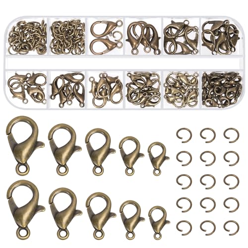 Glarks 170Pcs Sliver Lobster Claw Clasp with Open Jump Rings Kit 10mm 12mm 14mm 16mm 18mm Necklace Clasps for Bracelet Necklace Jewelry Making von Glarks