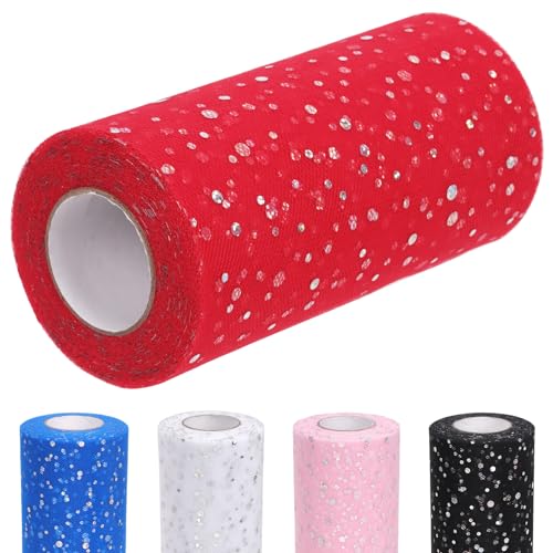Glarks 1Pcs 15CM x 50Yards (150FT) Glitter Tüll Rollen, rot funkelnde Tüll Spule Band Paillette Tüll Netzstoff für DIY Tutu Rock Hochzeit Geburtstag Baby Dusche von Glarks