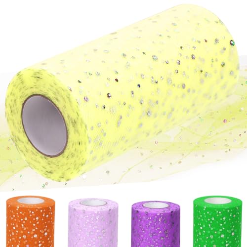 Glarks 1Roll 15CM x 45.72M Glitter Tüll Rollen, hellgelbe funkelnde Tüll Spule Band Pailletten Tüll Netzstoff für DIY Tutu Rock Hochzeit Geburtstag Baby Dusche von Glarks