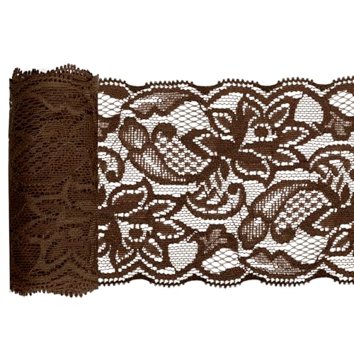 Glarks 1Rolls 4.57m x 150mm Stoff Spitze Band, braunes Blumenmuster Stoff Spitze Band, elastische dehnbare Trimm für Hochzeit Dekoration, Nähen, Haar Bogen Herstellung Glarks 1Rolls 4.57m x 150mm Stoff Spitze Band, braunes Blumenmuster Stoff Spitze Band, elastische dehnbare Trimm für Hochzeit Dekoration, Nähen, Haar Bogen Herstellung von Glarks