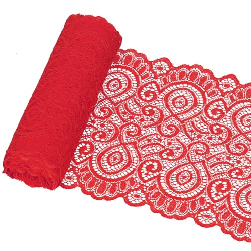 Glarks 1Rolls 4.57m x 180mm Stoff Spitze Band, rote Blumenmuster Stoff Spitze Band, elastische dehnbare Trimm für Hochzeit Dekoration, Nähen, Haar Bogen Herstellung Glarks 1Rolls 4.57m x 180mm Stoff Spitze Band, rote Blumenmuster Stoff Spitze Band, elastische dehnbare Trimm für Hochzeit Dekoration, Nähen, Haar Bogen Herstellung von Glarks