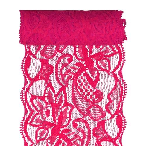Glarks 1Rolls 4.57m x 80mm Stoff Spitze Band, Rose Red Floral Muster Stoff Spitze Band, elastische dehnbare Trimm für Hochzeit Dekoration, Nähen, Haar Bogen Herstellung von Glarks