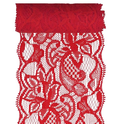 Glarks 1Rolls 4.57m x 80mm Stoff Spitze Band, rote Blumenmuster Stoff Spitze Band, elastische dehnbare Trimm für Hochzeit Dekoration, Nähen, Haar Bogen Herstellung Glarks 1Rolls 4.57m x 80mm Stoff Spitze Band, rote Blumenmuster Stoff Spitze Band, elastische dehnbare Trimm für Hochzeit Dekoration, Nähen, Haar Bogen Herstellung von Glarks