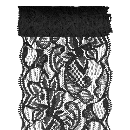 Glarks 1Rolls 4.57m x 80mm Stoff Spitze Band, schwarzes Blumenmuster Stoff Spitze Band, elastische dehnbare Trimm für Hochzeit Dekoration, Nähen, Haar Bogen Herstellung von Glarks