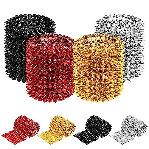 Glarks 2 Yards Nähen Stich auf Spike Stud Bullet Cone Flatback Nieten Punk Rock Trim Perlen Kunststoff Trim Mesh Perlen für DIY Lederhandwerk, Kleidung, Performance, Party-Dekoration (Gold) von Glarks