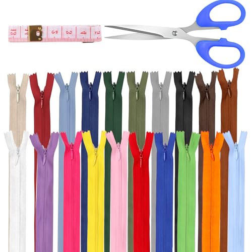 Glarks 22pcs 30cm Nylon unsichtbare Reißverschlüsse, 20-Farben Nylon unsichtbarer Reißverschluss Bulk, unsichtbare Nylon Coil Reißverschlüsse mit Werkzeugen für das Nähen Handwerk von Glarks
