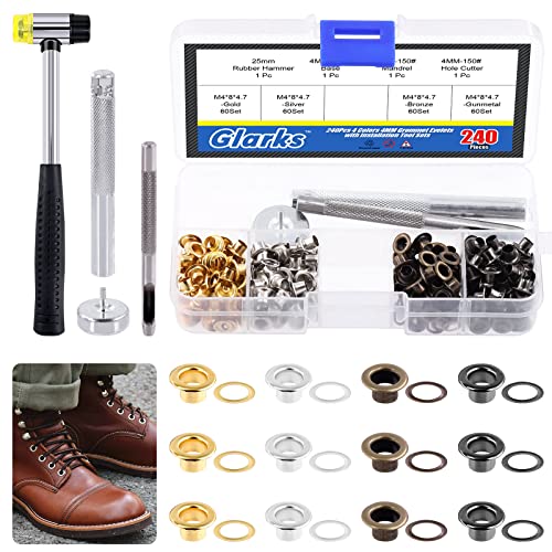 Glarks 242 Stück 4 mm 4 Farben Metallösen mit Stanzer und Hammer für Leinwand, Perlenkerne, Planen, Kleidung von Glarks