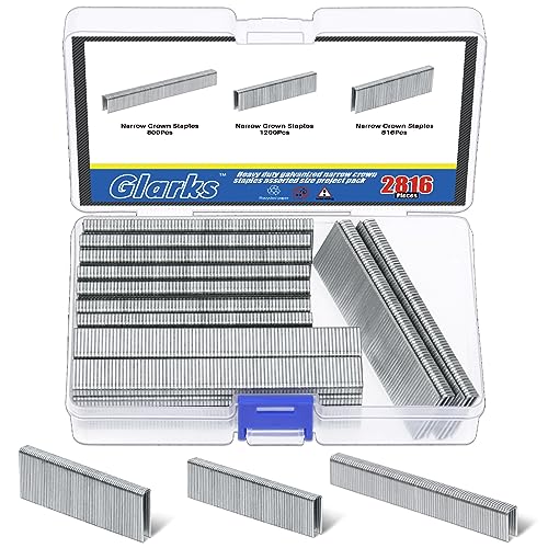 Glarks 2816 Stück 18 Gauge Schmale Krone, 1,27 cm, 1,9 cm, 2,5 cm, verzinkte Krone, schmale Heftklammern, Sortiment-Set für elektrische Heftgeräte, pneumatisch, Heimwerker (Silber) von Glarks