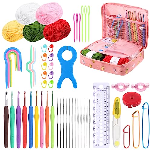 Glarks 29Pcs Crochet Kit, 2-6mm Ergonomic Crochet Hooks, Yarn Needles, Stitch Markers, Large-Eye Blunt Needles with Case Assortment Kit (29) von Glarks