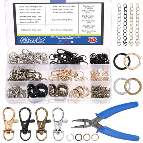 Glarks 321pcs 4 Farben Schlüsselanhänger Herstellung Kit, Schlüsselanhänger Handwerkszubehör einschließlich Schlüsselanhänger Clips mit Ketten, Hummer Klauen Verschlüsse, Schlüsselringe, Sprungringe Glarks 321pcs 4 Farben Schlüsselanhänger Herstellung Kit, Schlüsselanhänger Handwerkszubehör einschließlich Schlüsselanhänger Clips mit Ketten, Hummer Klauen Verschlüsse, Schlüsselringe, Sprungringe von Glarks