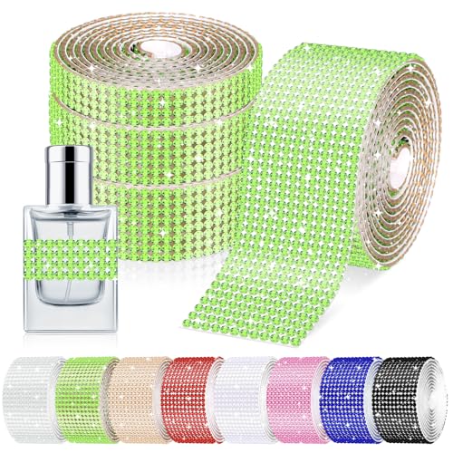 Glarks 4 Rollen 364CM Selbstklebendes Kristall Strass Band, 4/6/8/12 Reihen Hellgrün Wrap Glitzernde Strass Aufkleber, Diamant Strass Band Roll Aufkleber für Dekoration Auto DIY Kunst Handwerk von Glarks