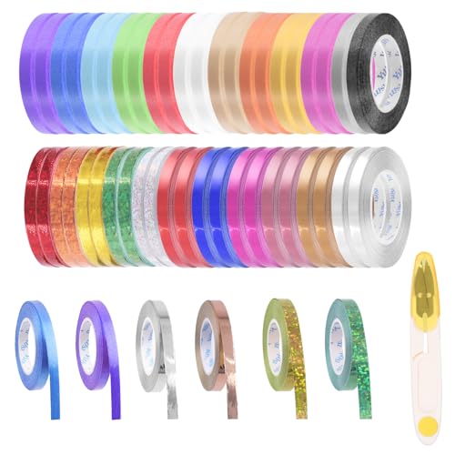 Glarks 48 Rolls 11 Yards Curling Ribbons Set with a Scissors, 3 Styles Multicolor Balloon String Roll Gift Wrapping Ribbons for Crafts Bow Flower Packaging Festival Party Wedding Decoration von Glarks