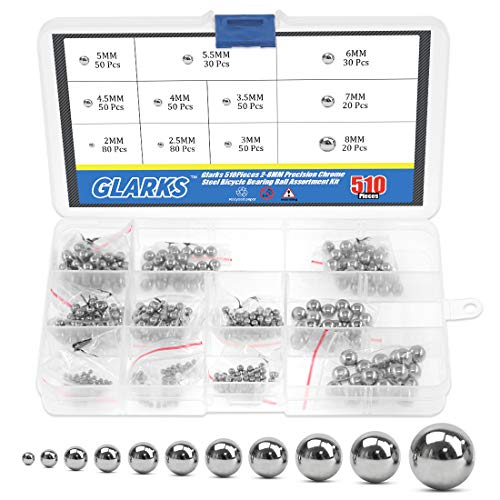 Glarks 510 Stück 11 Größe 2–8 mm metrische Präzisions-Chromstahl sortierte lose Fahrradlager Kugel-Sortiment-Kit Glarks 510 Stück 11 Größe 2–8 mm metrische Präzisions-Chromstahl sortierte lose Fahrradlager Kugel-Sortiment-Kit von Glarks