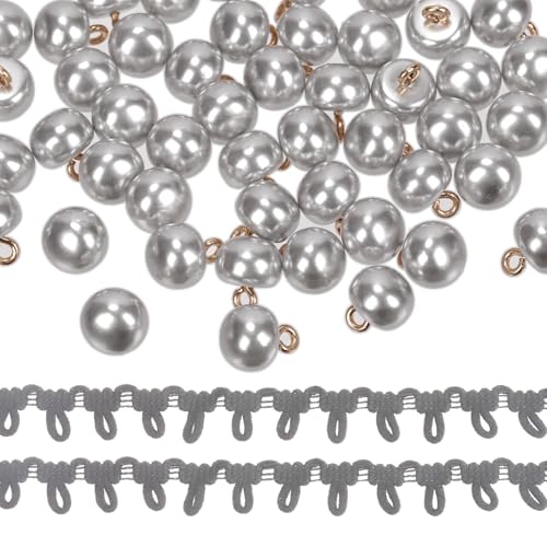 Glarks 51pcs 10mm Halb Domed Pearl Knöpfe, graue Harz Pearl Knöpfe und Metall Schaft mit Knopf Schleife Trim für Kleidung, Handwerk, Nähen Glarks 51pcs 10mm Halb Domed Pearl Knöpfe, graue Harz Pearl Knöpfe und Metall Schaft mit Knopf Schleife Trim für Kleidung, Handwerk, Nähen von Glarks