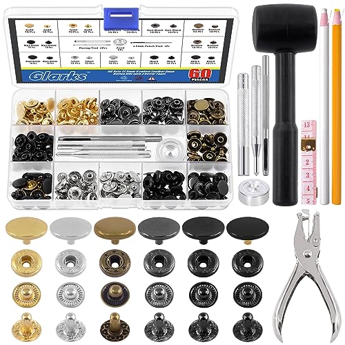 Glarks 60 Sets Leder-Druckknöpfe, 12,5 mm, 6 Farben, Druckknöpfe aus Metall, mit 8 Locher, Hammer, Einstellwerkzeuge, Fettstifte und Maßband für DIY-Lederhandwerk Glarks 60 Sets Leder-Druckknöpfe, 12,5 mm, 6 Farben, Druckknöpfe aus Metall, mit 8 Locher, Hammer, Einstellwerkzeuge, Fettstifte und Maßband für DIY-Lederhandwerk von Glarks
