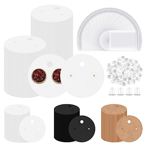 Glarks 600Pcs Round Earring Cards with Earring Backs and Self Seal Bags Kit, 4 cm Black Earring Display Cards Earring Holder Cards for Stud Earrings Dangle Jewelry Display Earring Packaging (White) von Glarks