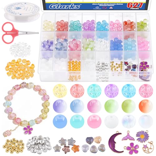 Glarks 627Pcs Glass Beads Kit for Jewelry Making Bracelet Charms Set Bulk Crafts Round Glass Beads Diamond Bead Crystal Beads for Beading Necklace Adults Beginners Glarks 627Pcs Glass Beads Kit for Jewelry Making Bracelet Charms Set Bulk Crafts Round Glass Beads Diamond Bead Crystal Beads for Beading Necklace Adults Beginners von Glarks