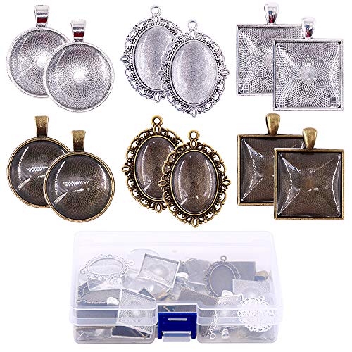 Glarks 72-Pieces Round & Oval & Square Pendant Trays with Glass Cabochon Dome Tiles Clear Cameo for Crafting DIY Jewelry Making Glarks 72-Pieces Round & Oval & Square Pendant Trays with Glass Cabochon Dome Tiles Clear Cameo for Crafting DIY Jewelry Making von Glarks