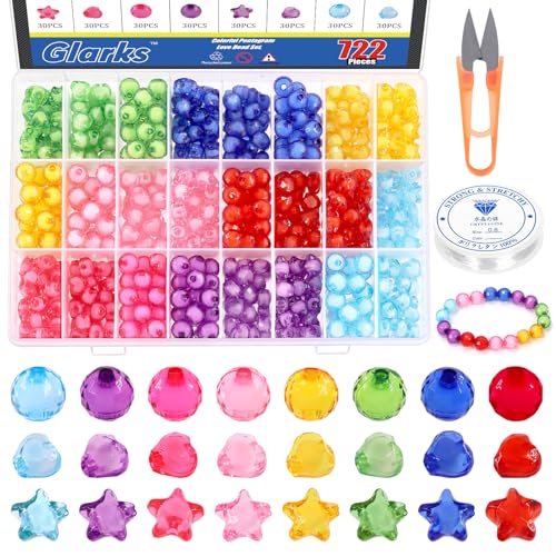 Glarks 722Pcs Candy Color Star Beads Heart Beads Round Beads Kit Assorted Colorful Acrylic Plastic Pastel Beads Cute Beads Bulk for DIY Jewelry Making Necklace Rainbow Bracelet von Glarks