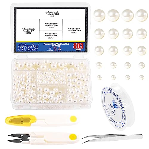 Glarks 803Pcs 4/6/8/10/12 mm Pearl Beads with Elastic String, Scissors, Tweezers Assortment Kit, Ivory White Round Pearl Beads Loose Pearls Spacer Beads with Hole for Bracelet Jewelry Making Craft Glarks 803Pcs 4/6/8/10/12 mm Pearl Beads with Elastic String, Scissors, Tweezers Assortment Kit, Ivory White Round Pearl Beads Loose Pearls Spacer Beads with Hole for Bracelet Jewelry Making Craft von Glarks