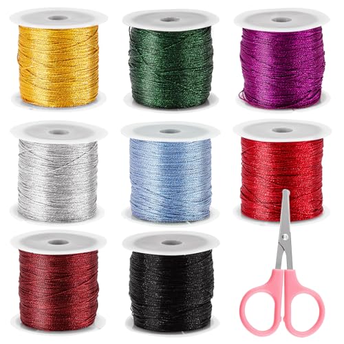 Glarks 9Pcs 8 Rolls 50M/55Yards Metallic Cord String Set, 8 Farben Nicht Stretch Faden Metallic Cord mit 1pcs rosa Schere String Metallic Cord für die Schmuckherstellung Glarks 9Pcs 8 Rolls 50M/55Yards Metallic Cord String Set, 8 Farben Nicht Stretch Faden Metallic Cord mit 1pcs rosa Schere String Metallic Cord für die Schmuckherstellung von Glarks