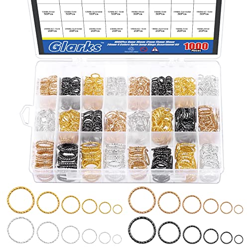 Glarks Offene Binderinge-Set, 8 mm, 10 mm, 12 mm, 15 mm, 18 mm, 4 Farben, O-Ring-Schmuck, Schlüsselanhänger für Kronleuchter, Vorhänge, Sonnenfänger, Ohrringe und Schmuckherstellung, 1000 Stück von Glarks