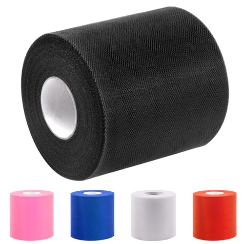 Glarks Schwarz Tüll Stoff Rollen 6 Zoll durch 200 Yards (600 ft), Tüll Band Netzspule für DIY Lila Tutu Bogen Baby Dusche Geburtstagsparty Hochzeitsdekorationen Weihnachtshandwerk Zubehör von Glarks