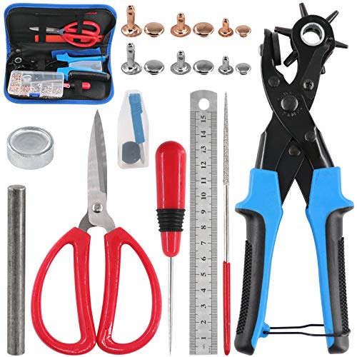 Glarks Verstellbare Leder-Lochzange mit Einzelkappe, Ledernieten, Set mit Schere und Lineal und Ahle für Gürtel, Uhrenbänder, Sattel, Schuhe Glarks Verstellbare Leder-Lochzange mit Einzelkappe, Ledernieten, Set mit Schere und Lineal und Ahle für Gürtel, Uhrenbänder, Sattel, Schuhe von Glarks