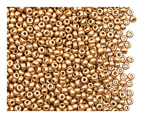 20 Gramm (ca. 1350 Stück) 9/0 Tschechische Runde Glasperlen, Preciosa-Rocailles, Rundloch, Crystal Bronze Pale Gold (Aztec Gold) von Glas Rocailles Preciosa
