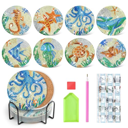 GlasFlength 8 Stück Diamond Painting Untersetzer, Meerestiere Diamond Painting mit Halter und Werkzeugen DIY Getränke Kork Untersetzer Diamant Painting Tassenuntersetzer für Erwachsene Kinder Anfänger GlasFlength 8 Stück Diamond Painting Untersetzer, Meerestiere Diamond Painting mit Halter und Werkzeugen DIY Getränke Kork Untersetzer Diamant Painting Tassenuntersetzer für Erwachsene Kinder Anfänger von GlasFlength