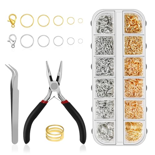 GlasFlength Biegeringe für Schmuckherstellung, 1443 Stück Golden Silber Biegeringe Verschlüsse Metall Offene Ringe mit Schmuckzange Pinzette Biegeringe Öffner für DIY Armbänder Halsketten Handwerk GlasFlength Biegeringe für Schmuckherstellung, 1443 Stück Golden Silber Biegeringe Verschlüsse Metall Offene Ringe mit Schmuckzange Pinzette Biegeringe Öffner für DIY Armbänder Halsketten Handwerk von GlasFlength
