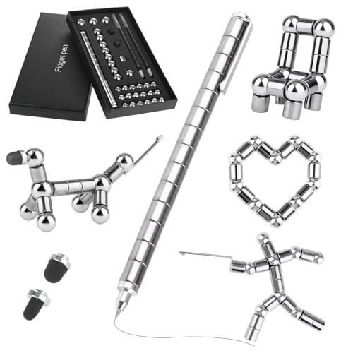 GlasFlength Magnetstift Fidget Pen, Lustige Magnet Stift Silber Magnetischer Kugelschreiber Gravity Pen Geschenke Coole Gadgets für Männer Frauen Kinder Teenager Weihnachten Geburtstagsgeschenk von GlasFlength