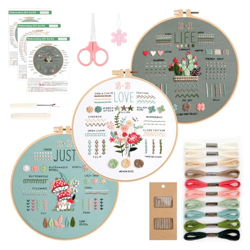GlasFlength Sticken Set Erwachsene, Stickset für Anfänger Blumenmuster Pflanzen Embroidery Kit Kreuzstich Set mit Kunststoff Stickrahmen Anleitung und Werkzeuge Stickerei Set für DIY Handwerk (CX1103) von GlasFlength