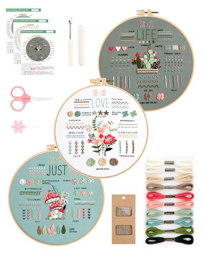 GlasFlength Sticken Set Erwachsene, Stickset für Anfänger Blumenmuster Pflanzen Embroidery Kit Kreuzstich Set mit Kunststoff Stickrahmen Anleitung und Werkzeuge Stickerei Set für DIY Handwerk (CX1103) von GlasFlength