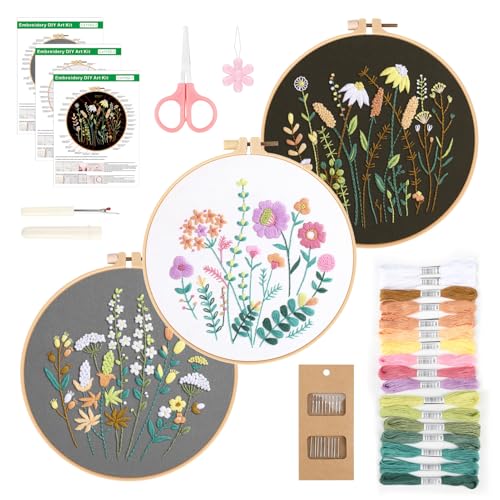 GlasFlength Sticken Set Erwachsene, Stickset für Anfänger Blumenmuster Pflanzen Embroidery Kit Kreuzstich Set mit Kunststoff Stickrahmen Anleitung und Werkzeuge Stickerei Set für DIY Handwerk (CX1152) von GlasFlength