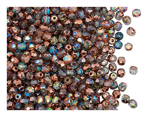 100pcs Tschechische Facettierten Glasperlen Fire-Polished Rund 3 mm Crystal Copper Rainbow von Glasperlen Fire-Polished