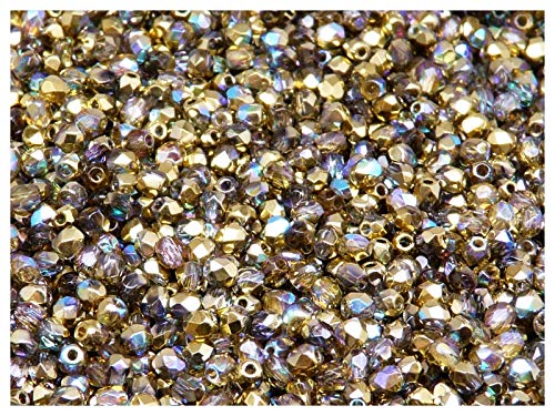 100pcs Tschechische Facettierten Glasperlen Fire-Polished Rund 3 mm Crystal Golden Rainbow von Glasperlen Fire-Polished