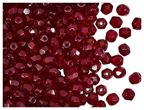 Jablonex, 100stk, 3mm, Tschechische Facettierte Runde Glasperlen, Fire-Polished, Farbe: Dark Ruby (Dark Red Transparent) von Glasperlen Fire-Polished